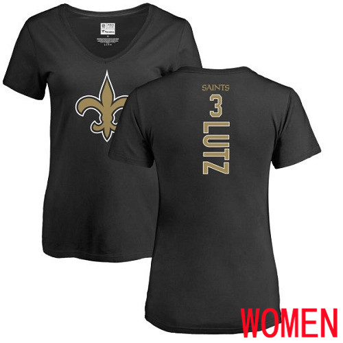 New Orleans Saints Black Women Wil Lutz Backer Slim Fit NFL Football #3 T Shirt